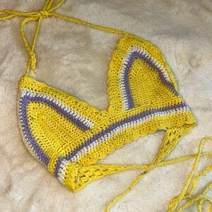 Yellow & Lavender Crochet Strappy Wrap Top